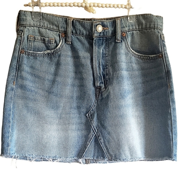 Aeropostale Dresses & Skirts - Aeropostale Blue Denim Skirt Mini Y2K Frayed Raw Hem Sz 6 Button Fly Skater Punk